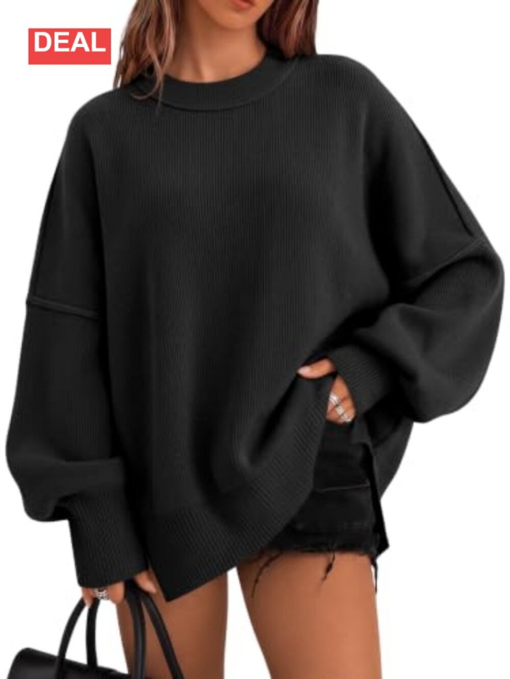 Oversized Crewneck Pullover Sweater Long Sleeve Tunic Top